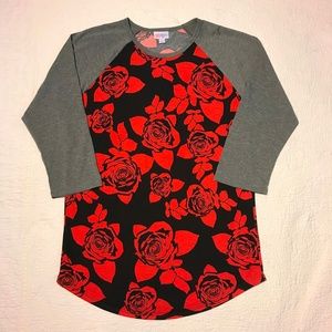 LuLaRoe Tunic Top Red Flower Grey L/S Shirt